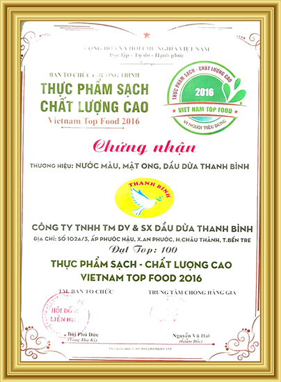  - Dầu Dừa Thanh Bình - Công Ty TNHH Thương Mại Dịch Vụ Và Sản Xuất Dầu Dừa Thanh Bình